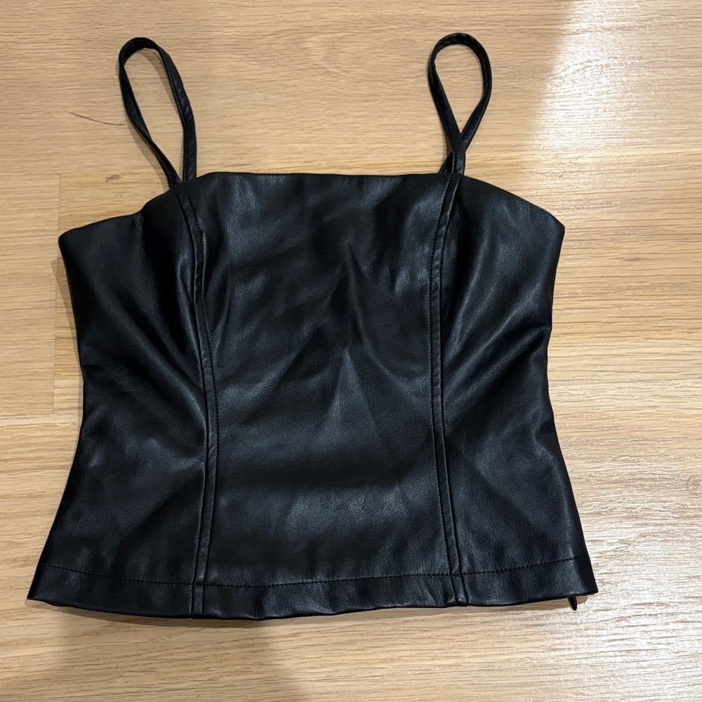 Katie J NYC Black Faux Leather Camisole kids size large
